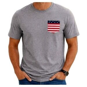Travis Mathew American Flag Pocket T-Shirt Mens L Gray Pima Cotton NEW NWT READ